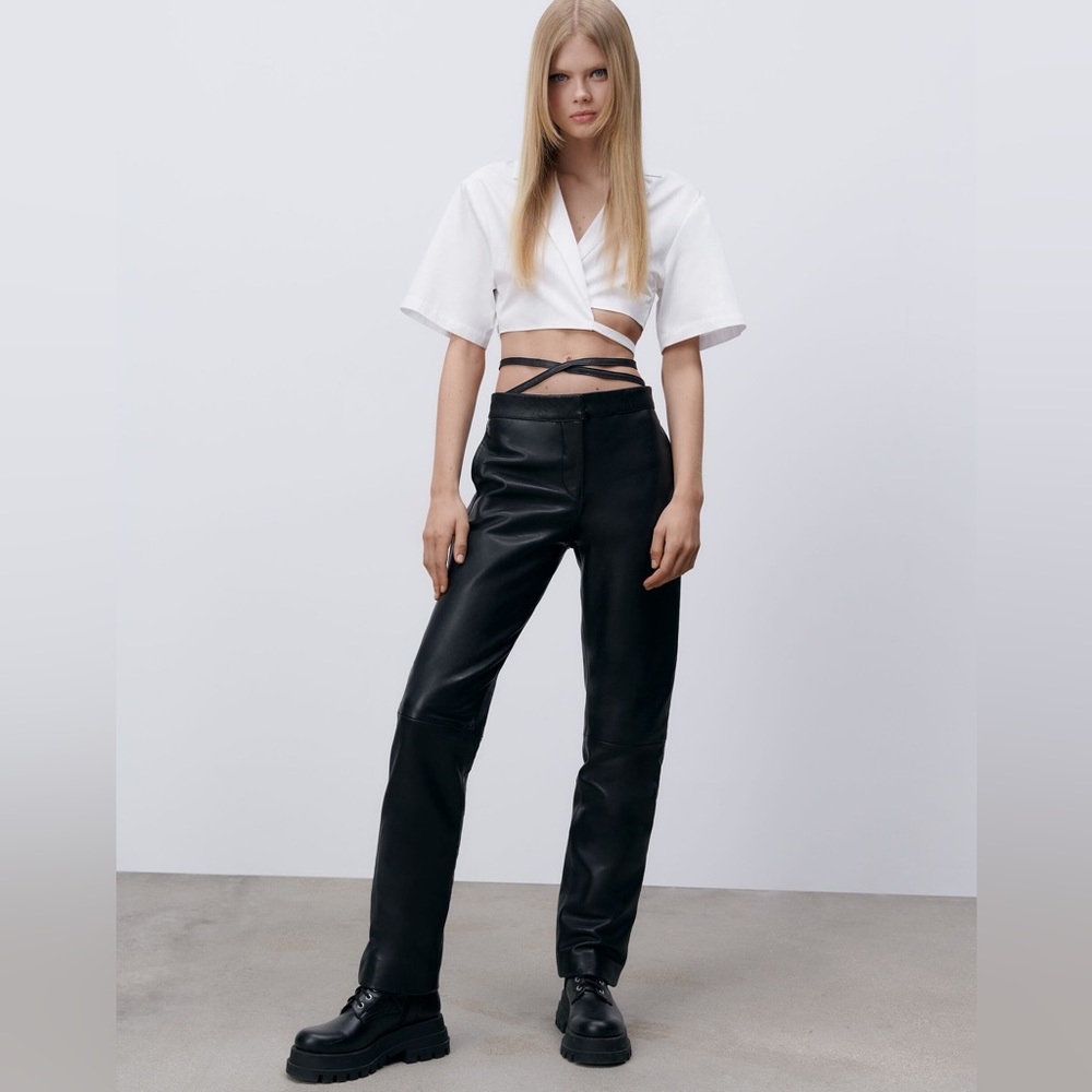 🩵 ZARA STUDIO LIMITED EDITION 100% LEATHER FULLY LINED TROUSERS PANTS